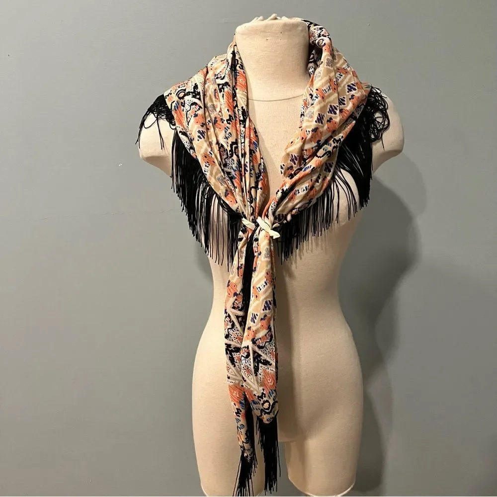 NEW D&Y Coral Aztec Print Fringe Scarf Shawl